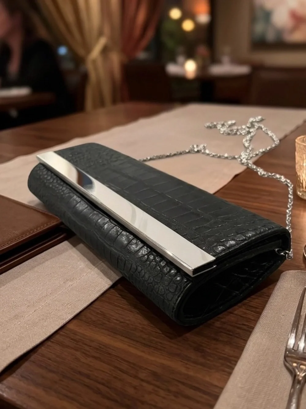 Kate Landry Black Satin Evening Clutch